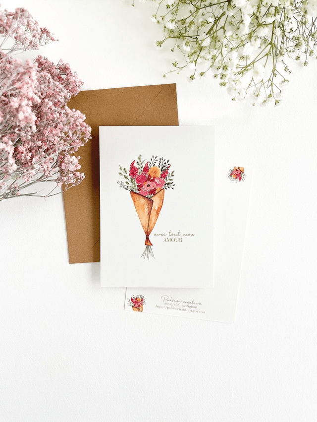 Carte postale aquarelle - Avec tout mon amour