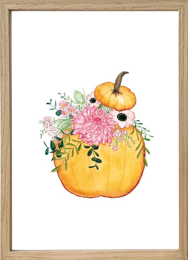 Affiche aquarelle A4 - CITROUILLE FLEURIE