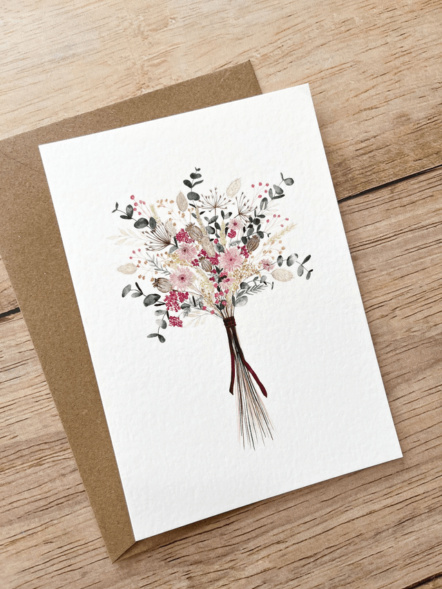 Carte postale aquarelle - Bouquet fleurs séchées