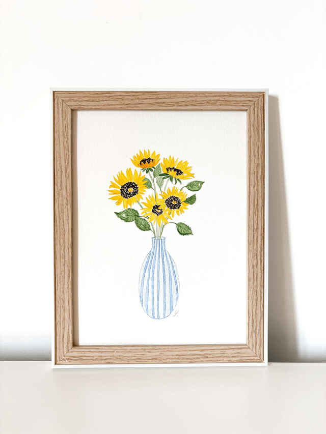 Aquarelle originale 18x24 cm - Bouquet de tournesols