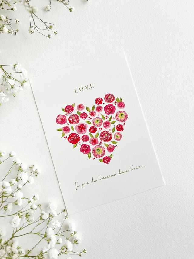Carte postale aquarelle - LOVE