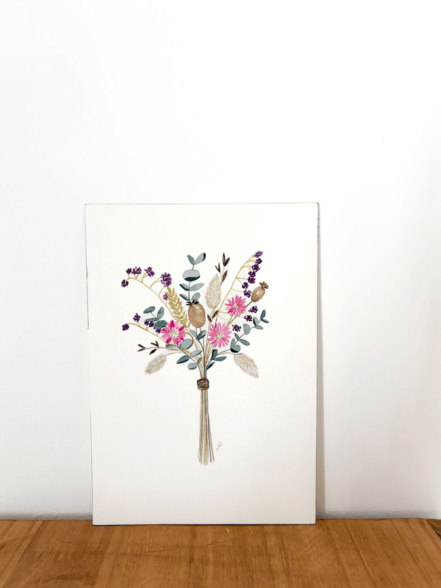 Aquarelle originale A5 - Fleurs séchées