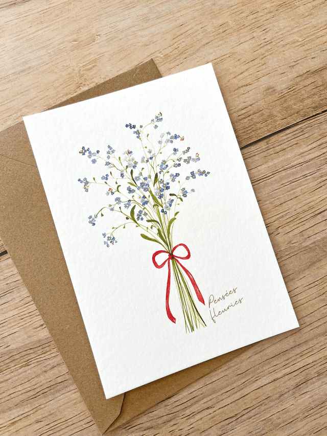 Carte postale aquarelle - Bouquet de myosotis
