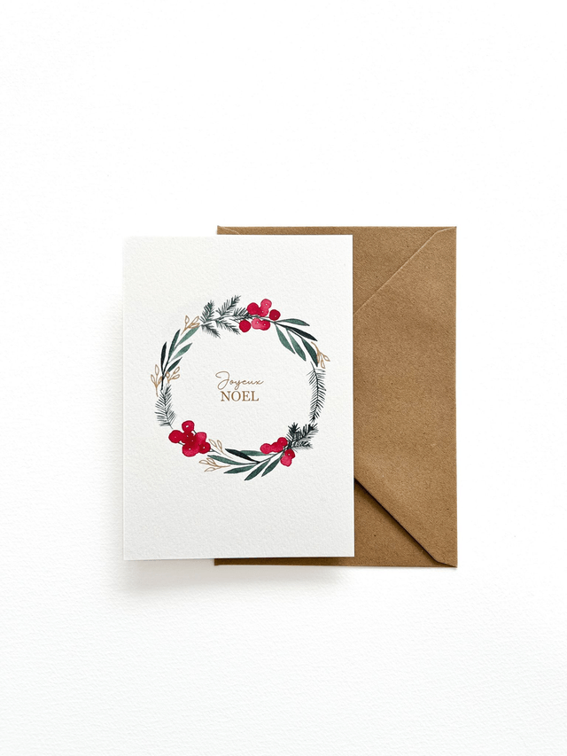 Carte de voeux aquarelle - Couronne Joyeux Noël 