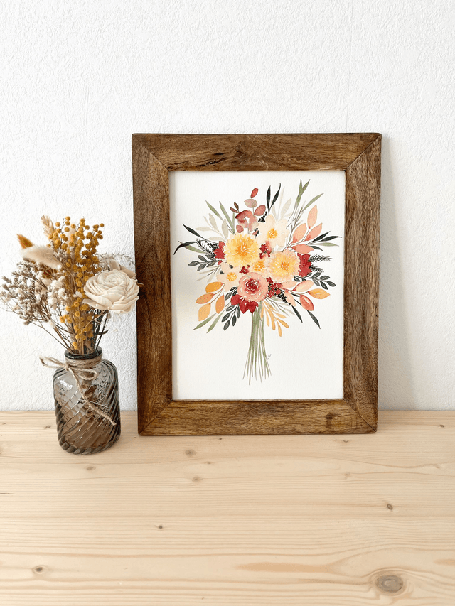 Aquarelle originale encadrée - Bouquet d'automne