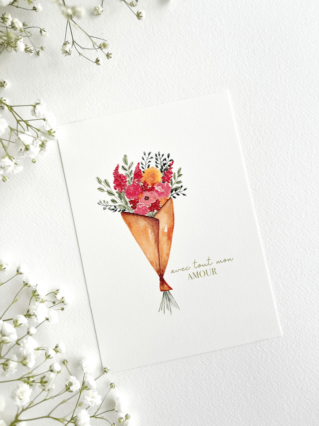 Carte postale aquarelle - Avec tout mon amour