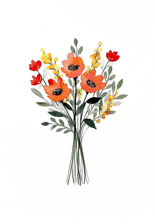 Affiche aquarelle A5 - Bouquet champêtre 