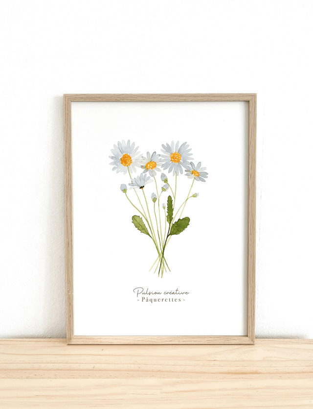Affiche aquarelle 30x40 cm PÂQUERETTES (Sur commande)