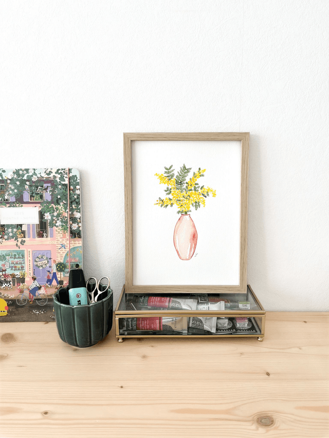 Aquarelle originale 18x24 cm - Bouquet de mimosa 