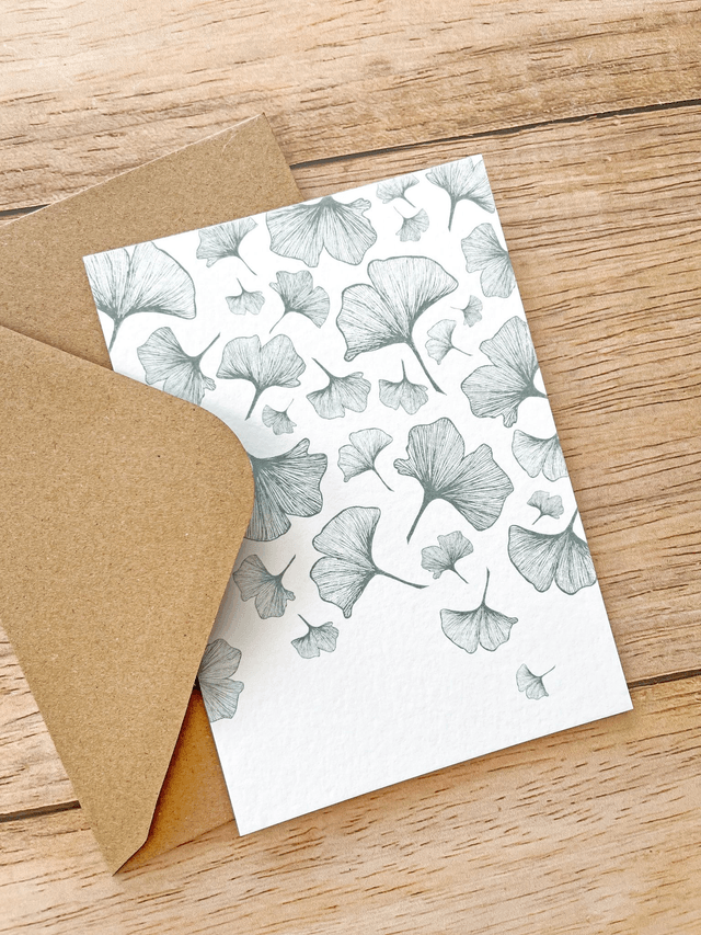Carte postale aquarelle - Feuilles de Ginkgo