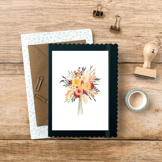 Carte postale aquarelle - Bouquet automnal