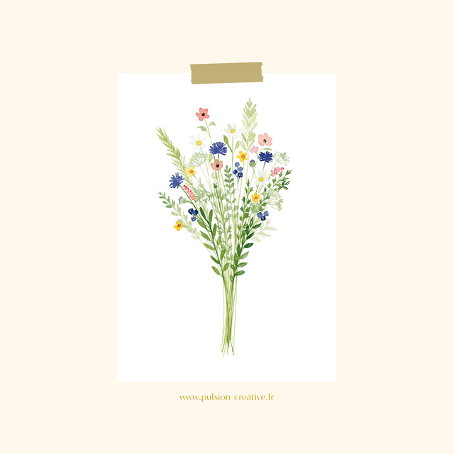 Carte postale aquarelle - Bouquet champêtre
