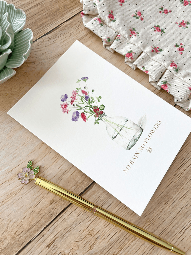Carte postale aquarelle - No rain no flowers