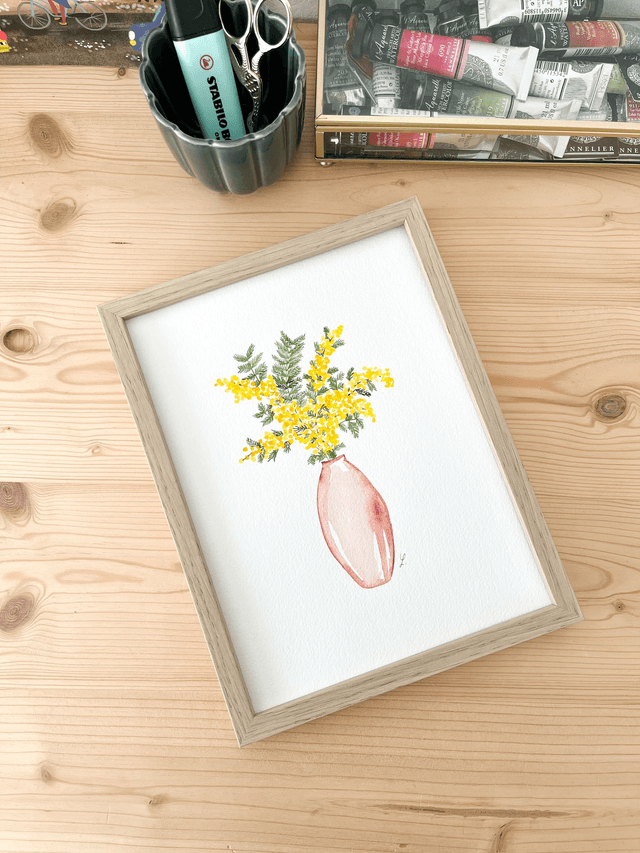 Aquarelle originale 18x24 cm - Bouquet de mimosa 