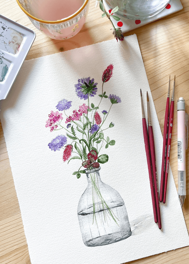 Aquarelle originale A4 - Fleurs des champs 