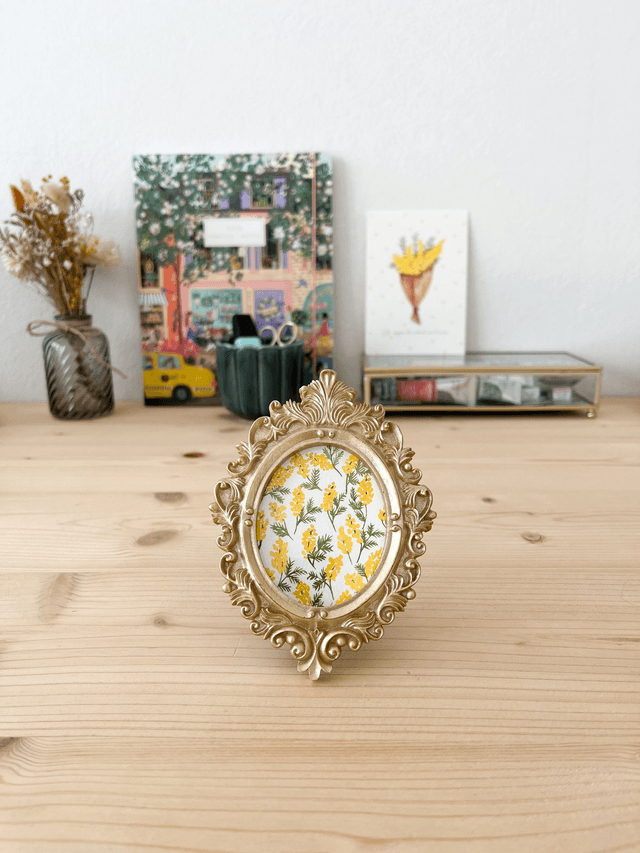 Aquarelle originale - Cadre doré miniature Motif Mimosa 