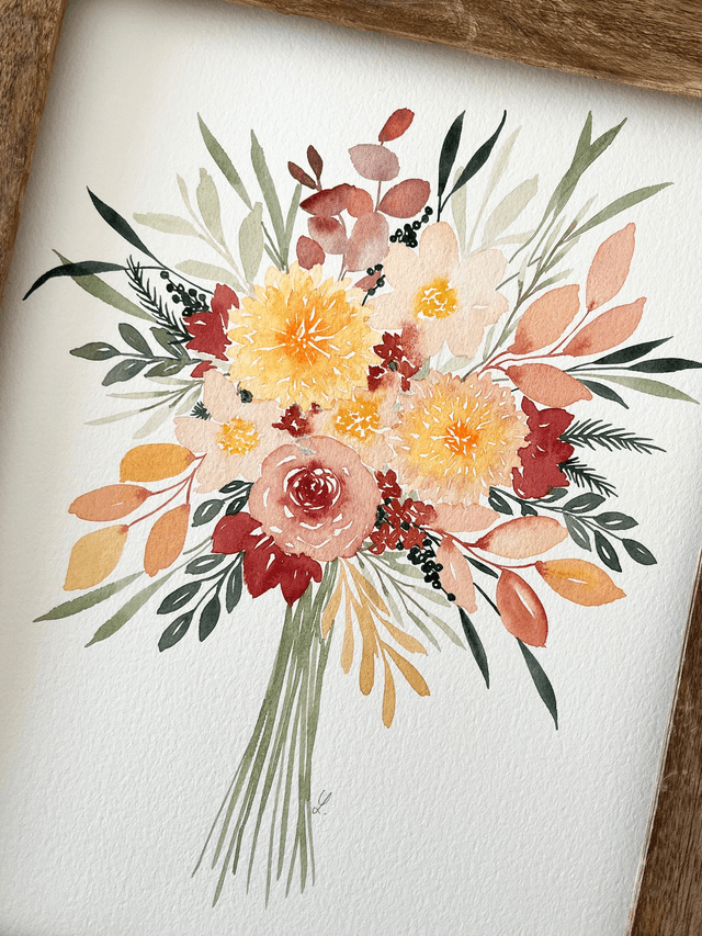 Aquarelle originale encadrée - Bouquet d'automne