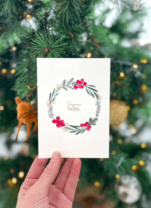 Carte de voeux aquarelle - Couronne Joyeux Noël 