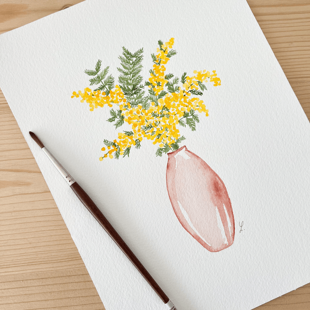 Aquarelle originale 18x24 cm - Bouquet de mimosa 