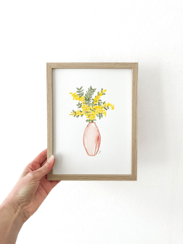 Aquarelle originale 18x24 cm - Bouquet de mimosa 