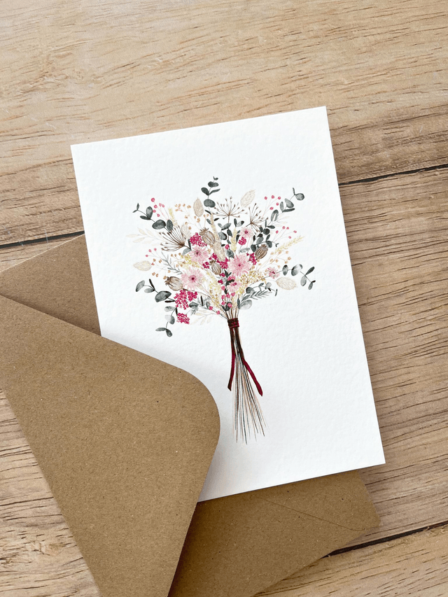 Carte postale aquarelle - Bouquet fleurs séchées
