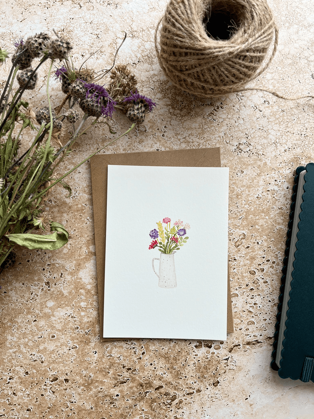Carte postale aquarelle - Pichet champêtre