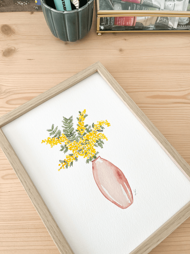 Aquarelle originale 18x24 cm - Bouquet de mimosa 