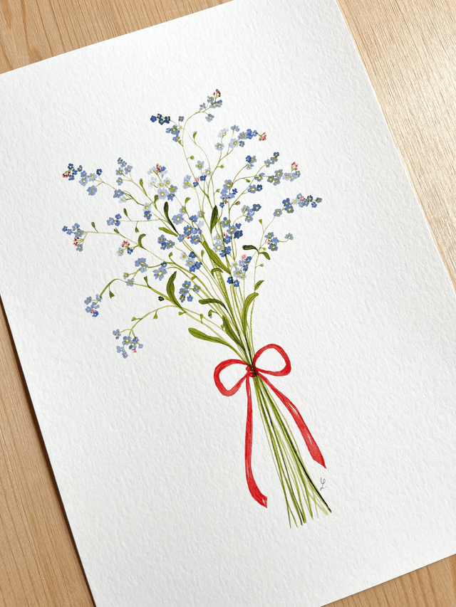 Affiche aquarelle A4 - BOUQUET DE MYOSOTIS