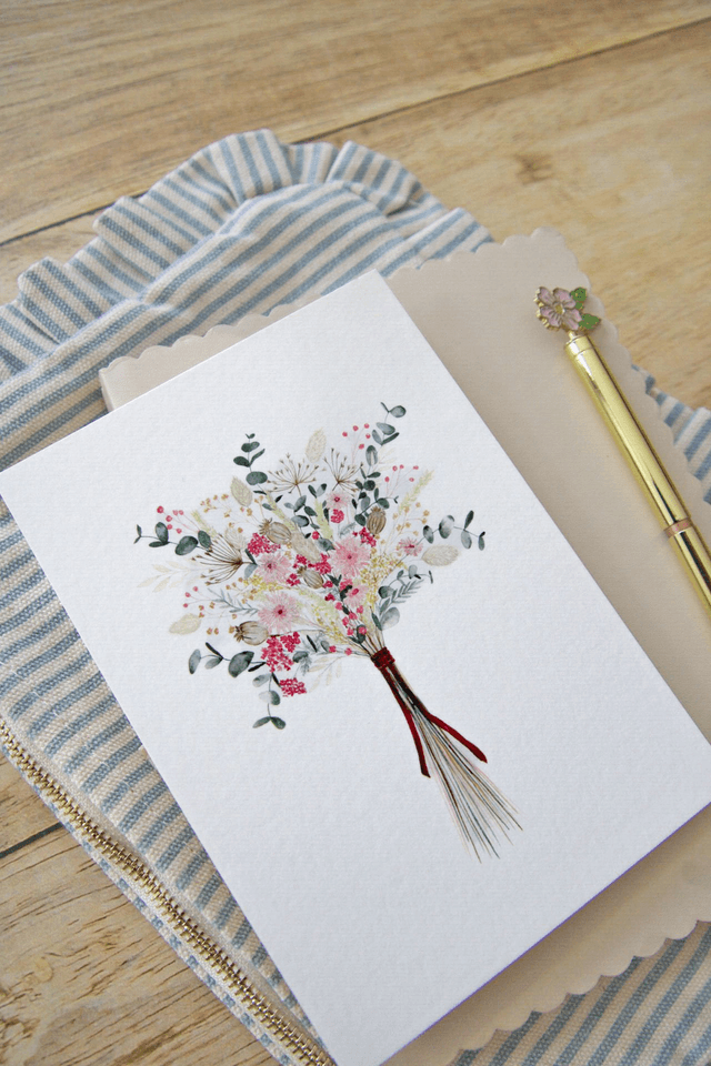 Carte postale aquarelle - Bouquet fleurs séchées