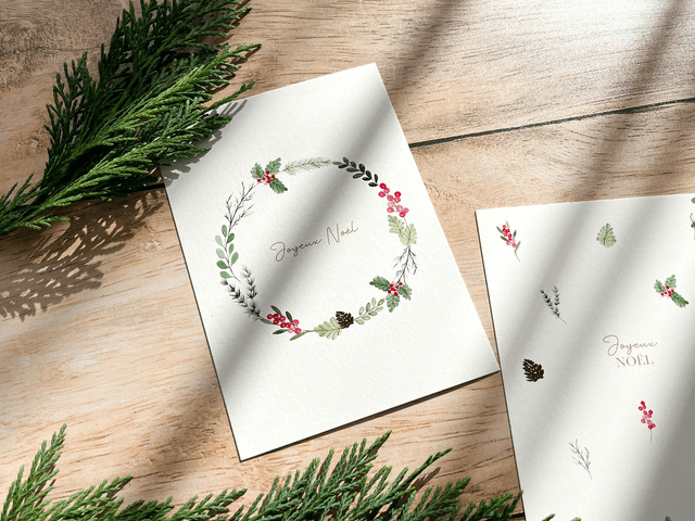 Carte de voeux aquarelle - Couronne Joyeux Noël