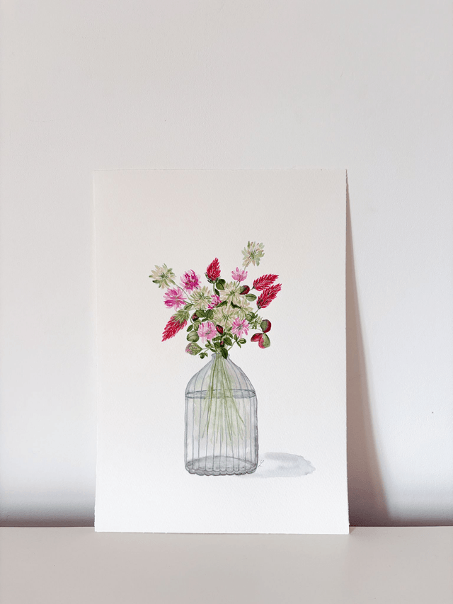 Aquarelle originale A4 - Bouquet de trèfles