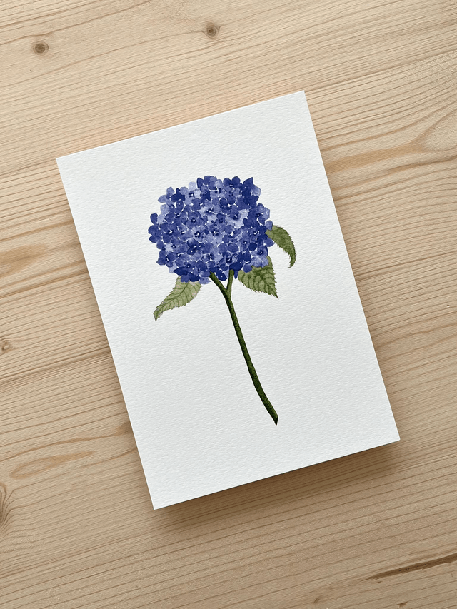 Affiche aquarelle A5 - Hortensia bleu 