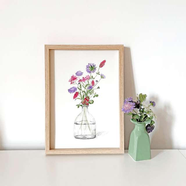 Aquarelle originale A4 - Fleurs des champs 