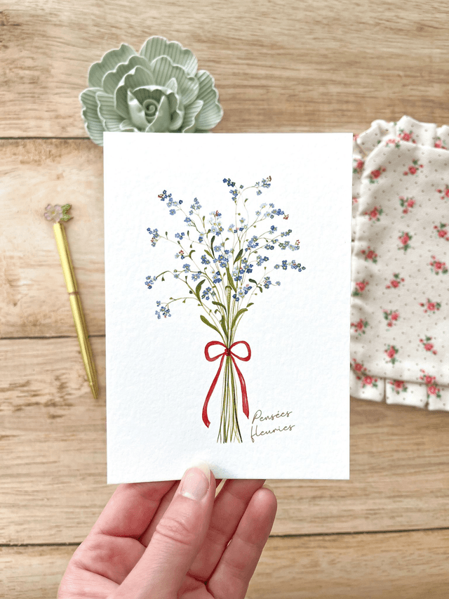 Carte postale aquarelle - Bouquet de myosotis