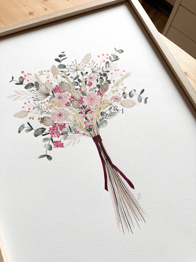 Aquarelle originale 30x40 cm - Bouquet de fleurs séchées 