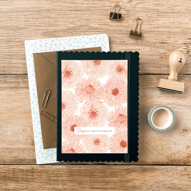 Carte postale aquarelle - Joyeux anniversaire (dahlias) 
