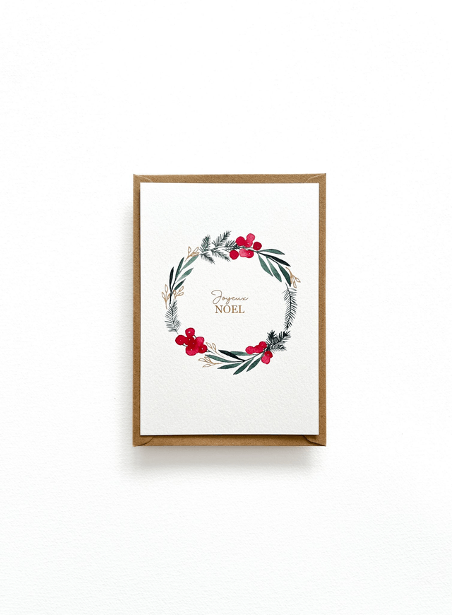 Carte de voeux aquarelle - Couronne Joyeux Noël 