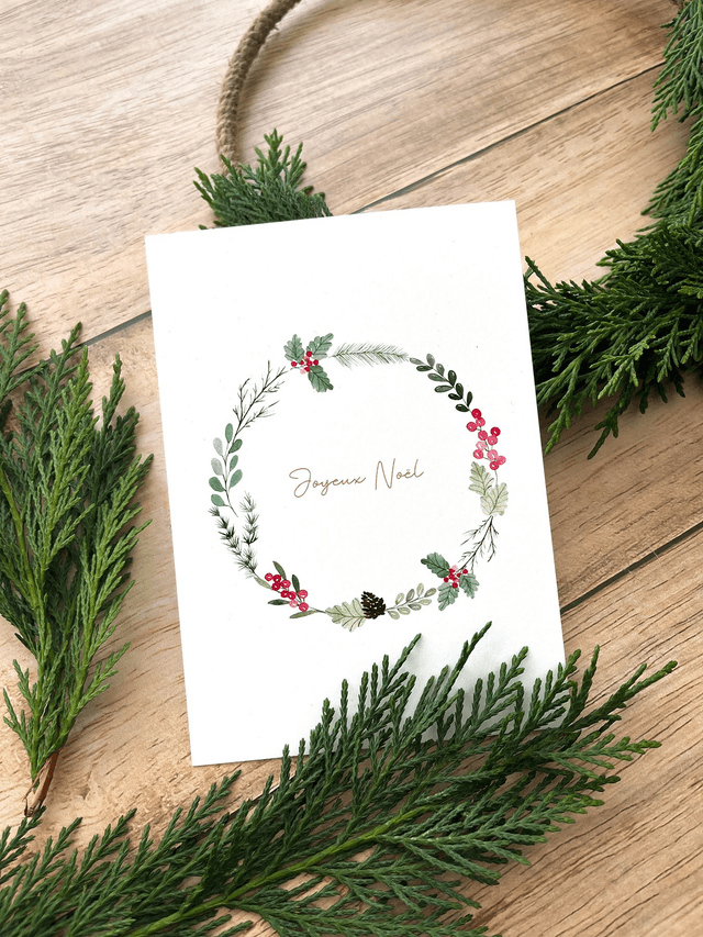 Carte de voeux aquarelle - Couronne Joyeux Noël