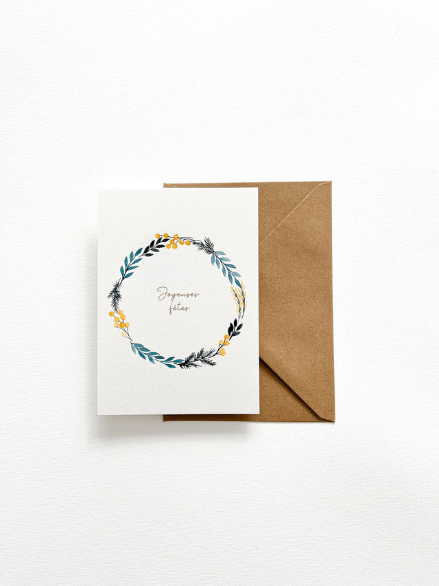 Carte de voeux aquarelle - Couronne Joyeuses fêtes