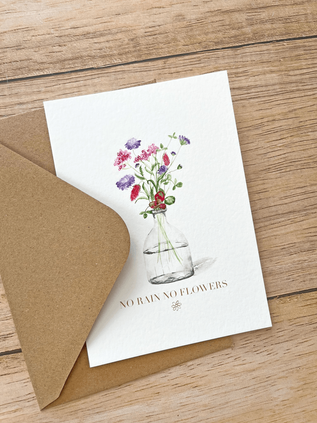 Carte postale aquarelle - No rain no flowers