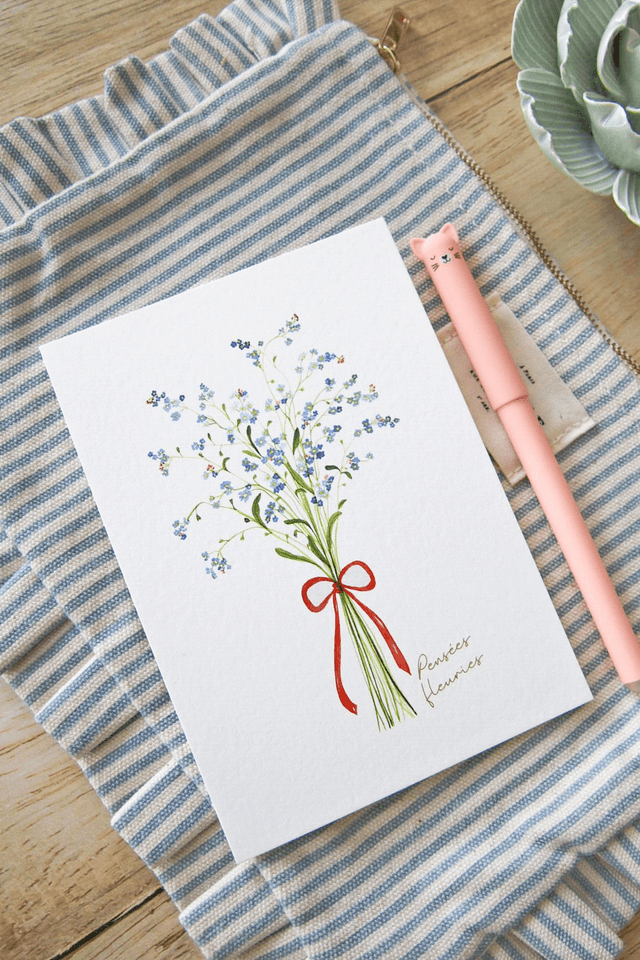 Carte postale aquarelle - Bouquet de myosotis