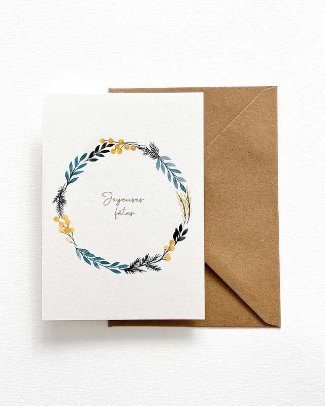 Carte de voeux aquarelle - Couronne Joyeuses fêtes