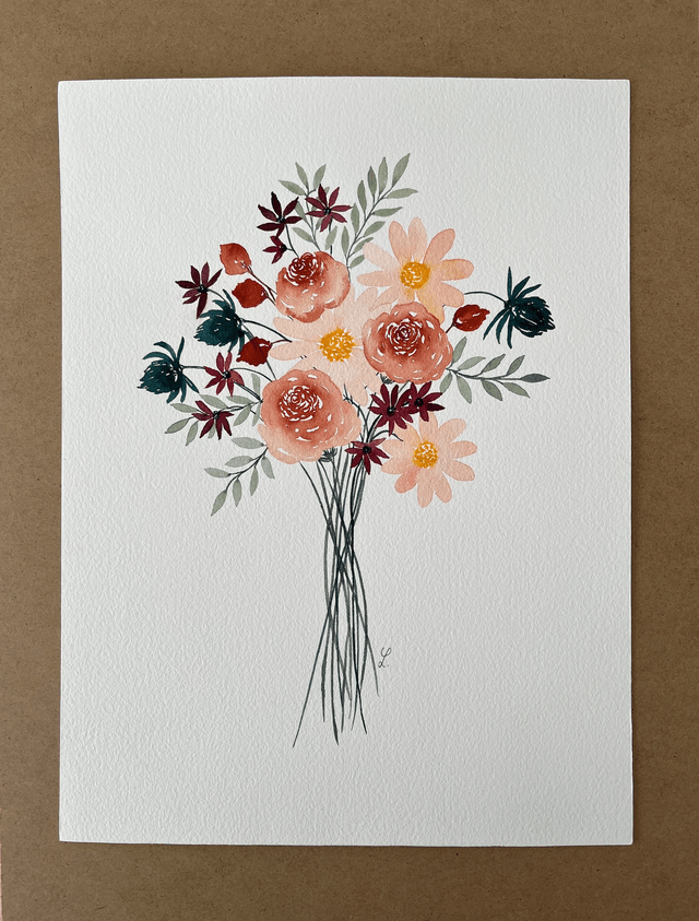 Aquarelle originale 24x32 cm - Bouquet automnal 