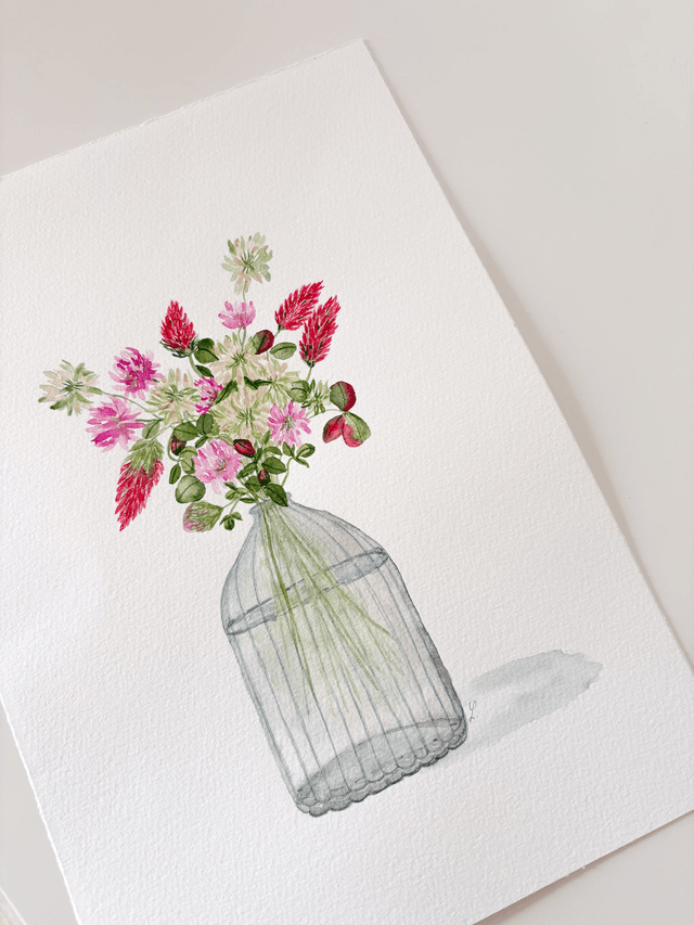 Aquarelle originale A4 - Bouquet de trèfles