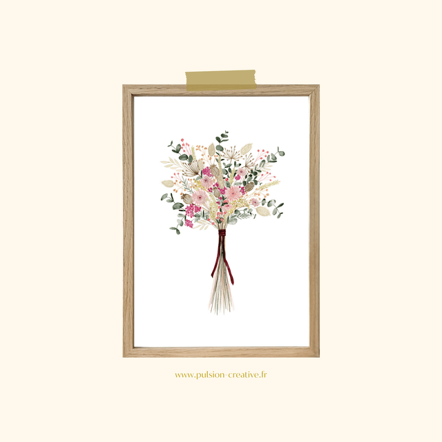 Affiche aquarelle A4 - Bouquet FLEURS SÉCHÉES