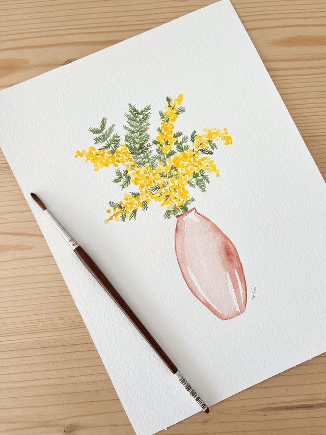 Aquarelle originale 18x24 cm - Bouquet de mimosa 