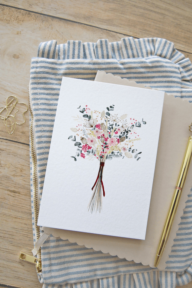 Carte postale aquarelle - Bouquet fleurs séchées