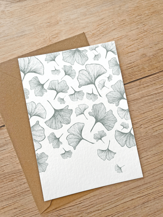 Carte postale aquarelle - Feuilles de Ginkgo