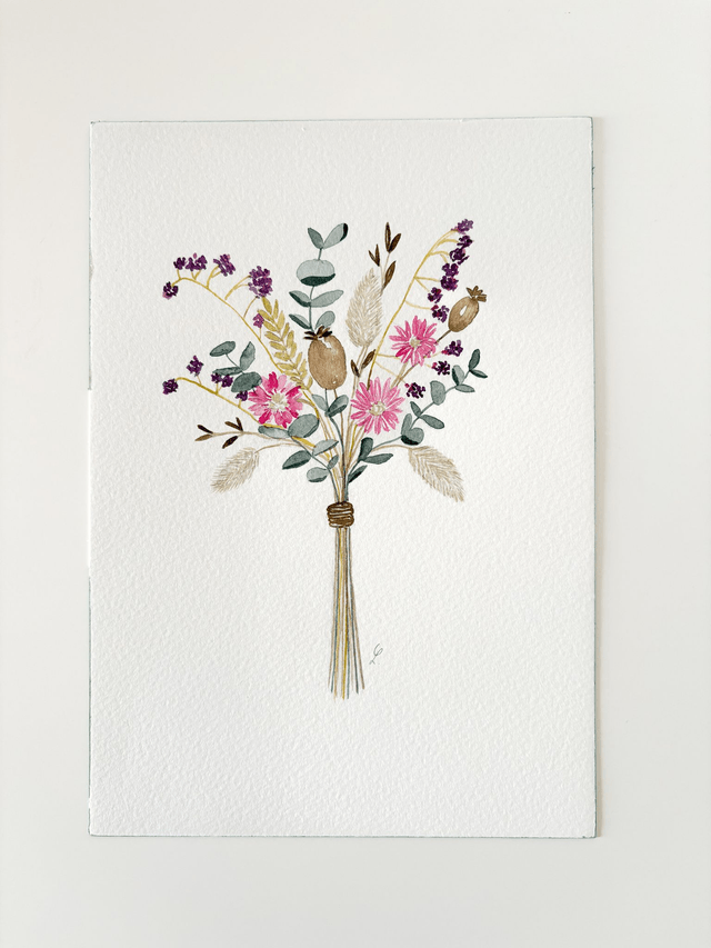 Aquarelle originale A5 - Fleurs séchées