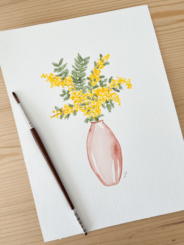 Aquarelle originale 18x24 cm - Bouquet de mimosa 